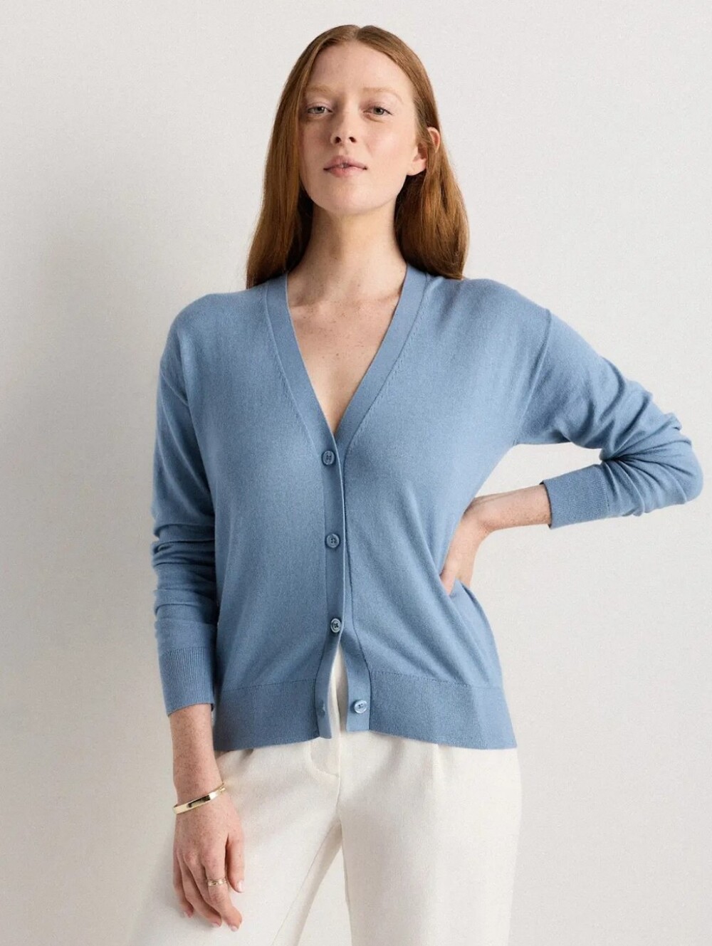 Quince Women's Lightweight Cotton Cashmere Cardigan, Mountain Spring Blue, Large